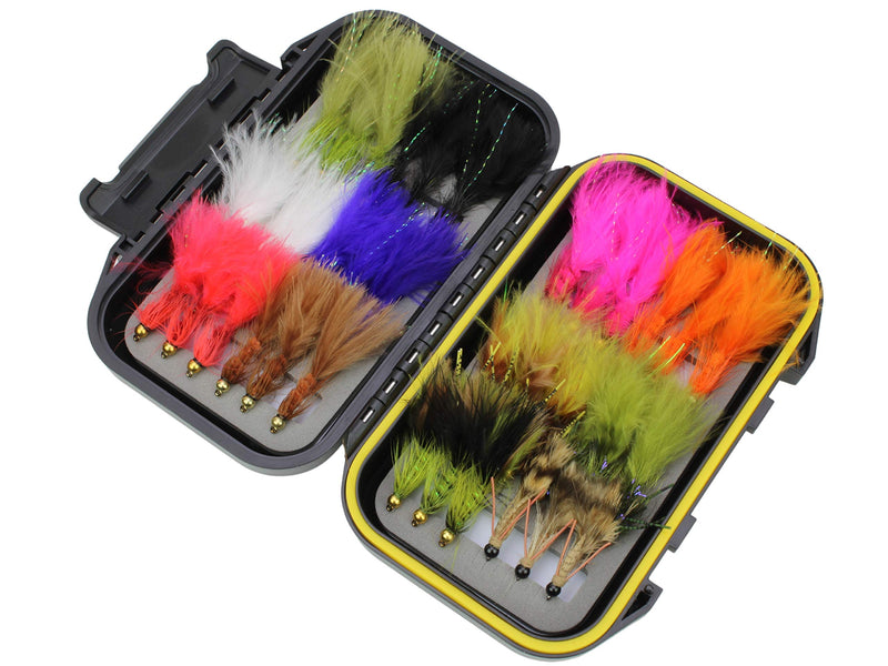 Wild Water Fly Fishing 36 Wooly Bugger Flies Assortment with Small Fly Box for Bass, Trout, Pike - BeesActive Australia