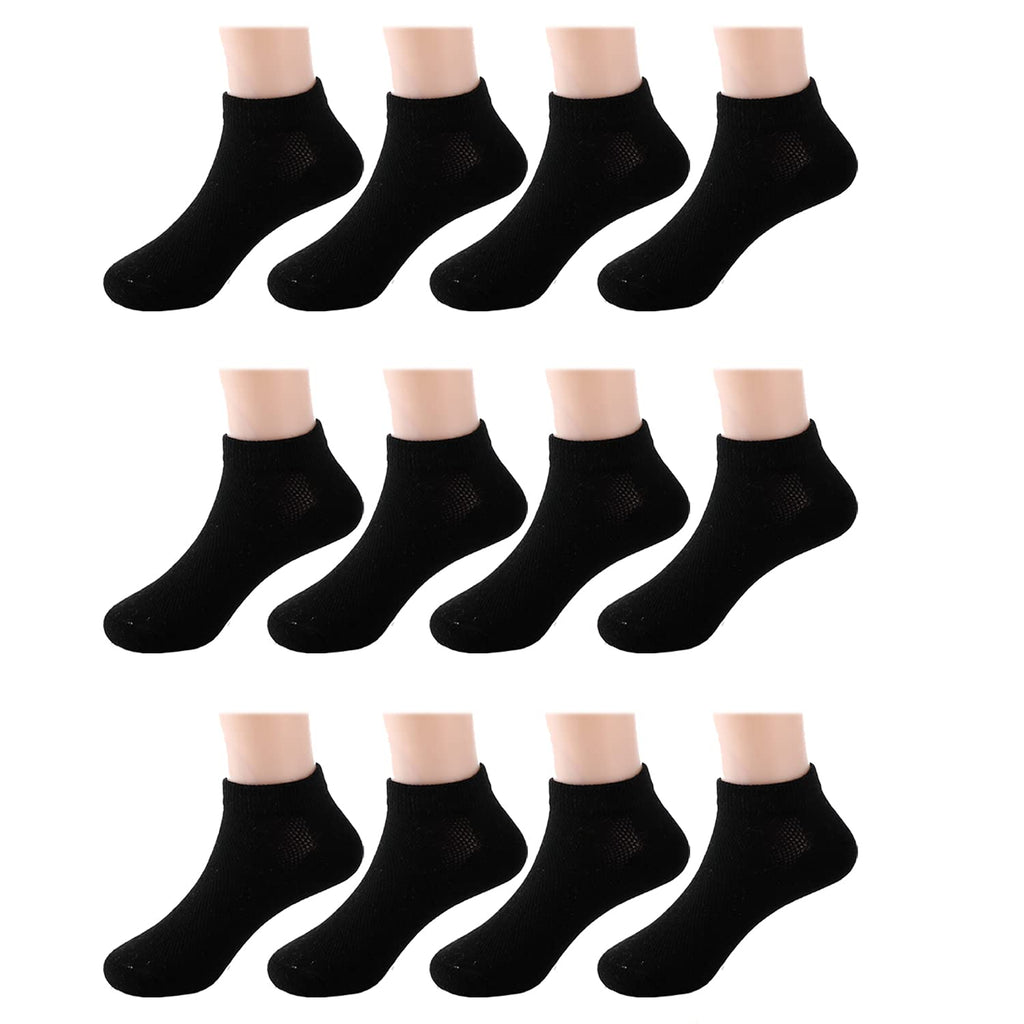 Boys Girls Toddler Ankle Socks 12 Packs No Show Cotton Kids Socks Cushion Thin Black X-Large - BeesActive Australia
