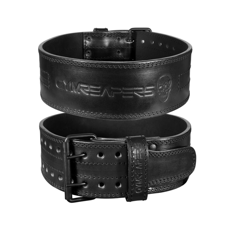Gymreapers Weightlifting Belt 6MM Genuine Leather - Double Prong Power Belt Heavy Duty 4-Inch Wide - Strong, Stabilizing Back Support for Deadlifts, Squats Powerlifting Black X-Small - BeesActive Australia