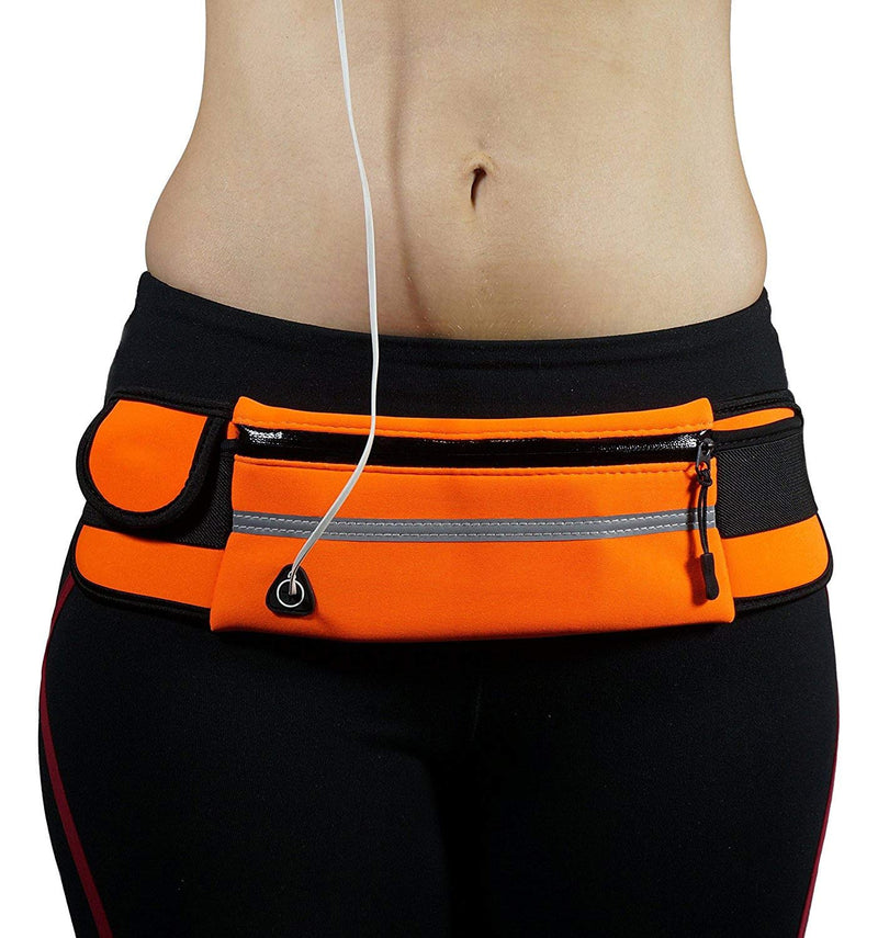 LuckyZhe Reflective Running Belt with Water Bottle Holder for Women Men, Waist Pack Bag for Fitness, Workout, Walking, Running, Hiking,Cycling, Travelling (Orange) Orange - BeesActive Australia