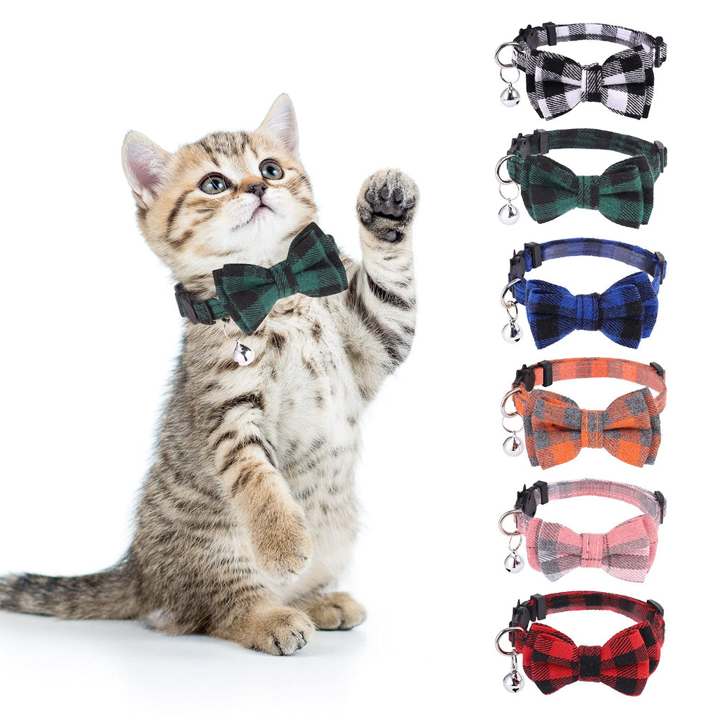 DragonflyDreams 6 PCS Cat Collars with Bow Tie and Bell,Cat Collars Plaid ,Breakaway Adjustable Cat Bow Tie Collars,Cute Bow Tie Suitable for Kittens Or Certain Puppies - BeesActive Australia