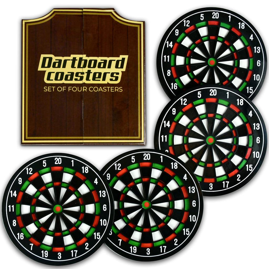 IgnatGames Darts Coasters for Drinks - Set of 4 Round Rubber Coasters with Dartboard Theme & Stylish Cardboard Case - Non Slip Coaster Set Perfect for Homes and Bars - BeesActive Australia