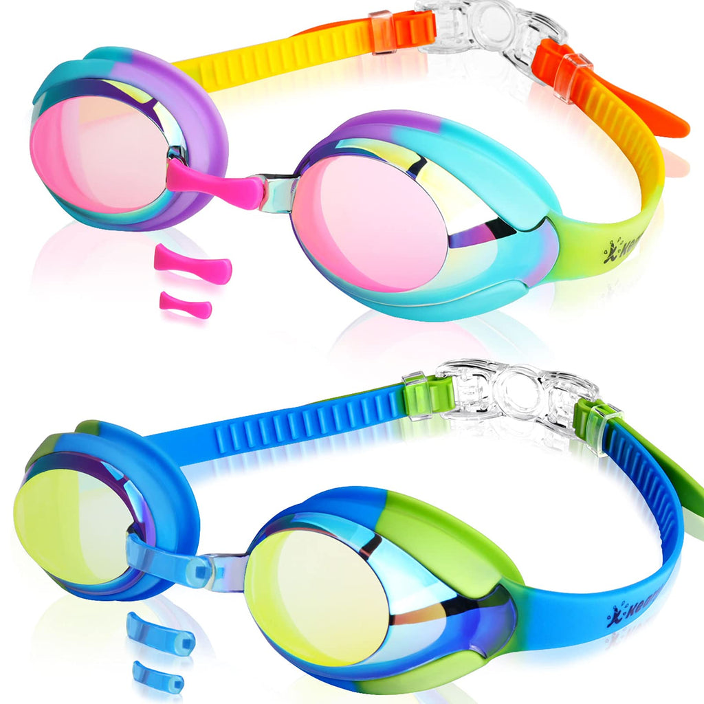 Keary 2 Pack Kids Swim Goggles for Toddler Kids Youth(3-9),Anti-Fog Waterproof Anti-UV Clear Vision Water Pool Goggles Mirrored Green & Pink(2 Pack) - BeesActive Australia