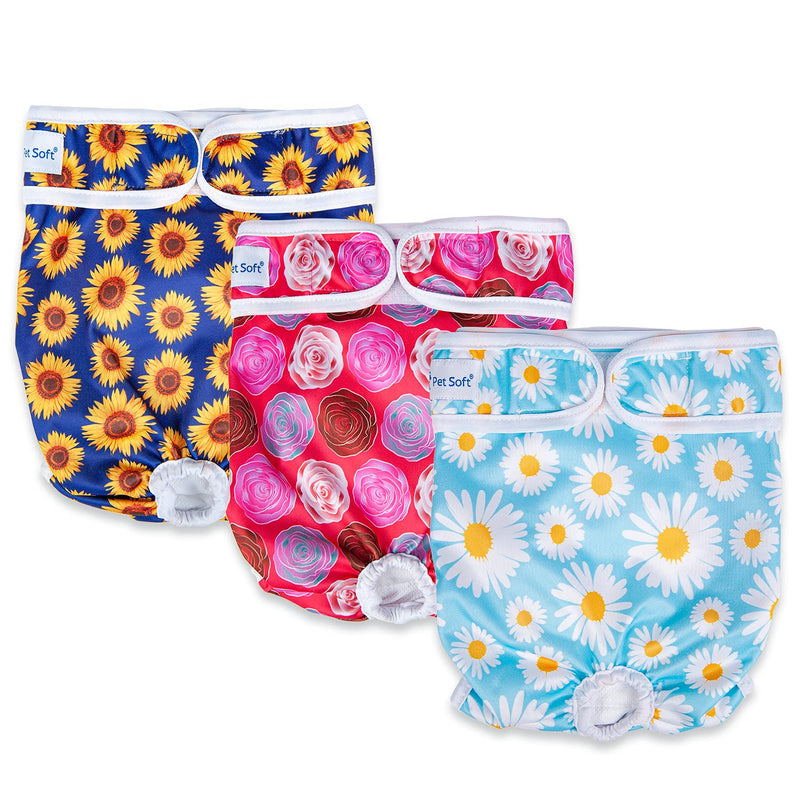 Pet Soft Washable Female Diapers (3 Pack) - Female Dog Diapers, Comfort Reusable Doggy Diapers for Girl Dog in Period Heat Flowers X-Small (Pack of 3) - BeesActive Australia
