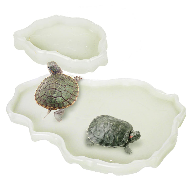 Tfwadmx Reptile Food and Water Bowl Set Luminous Bearded Dragon Dishes Tortoise Feeder Lizard Habitat Large and Small Amphibian Feeding Plates Terrarium DéCor for Turtle Gecko Snake Tegu Iguana 2 Pcs White - BeesActive Australia