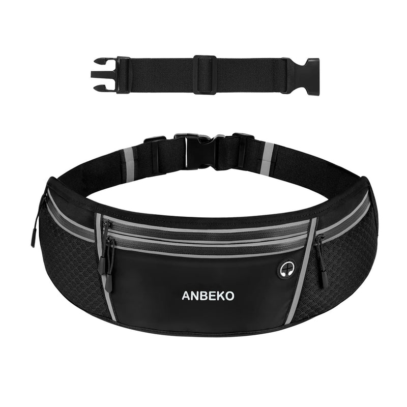 ANBEKO Universal Running belt with Extender, Large Capacity Runner Waist Pack with 4 Pockets,Hiking Travel Camp Running Workout Belt Bag,Reflective No Bounce Waist Bag,Easy Carry any Large Phones - BeesActive Australia