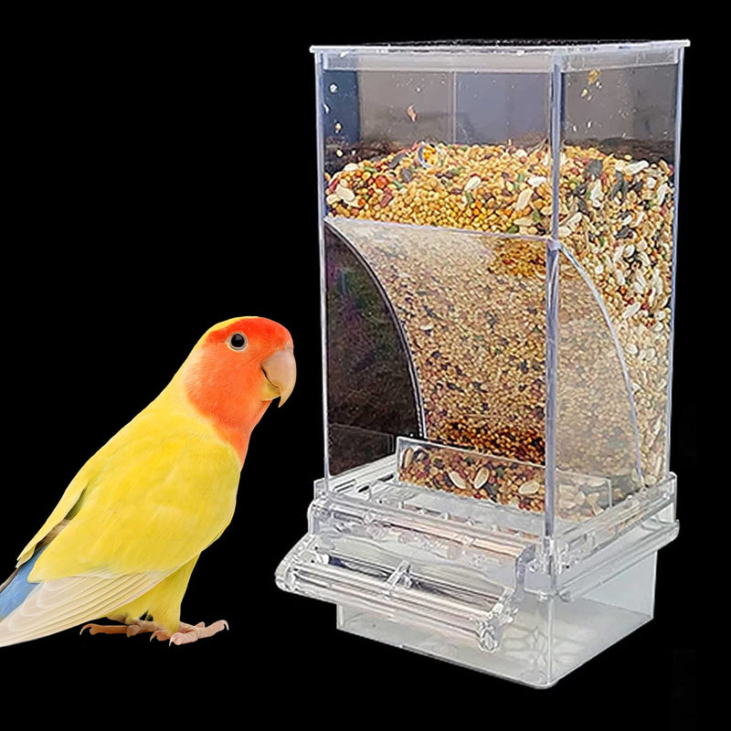 kathson No-Mess Bird Feeder Parrot Integrated Automatic Feeder Seed Food Container Acrylic Finch Foraging Feeders with Perch Cage Accessories for Small Birds Parakeet Canary Cockatiel Lovebirds Clear - BeesActive Australia
