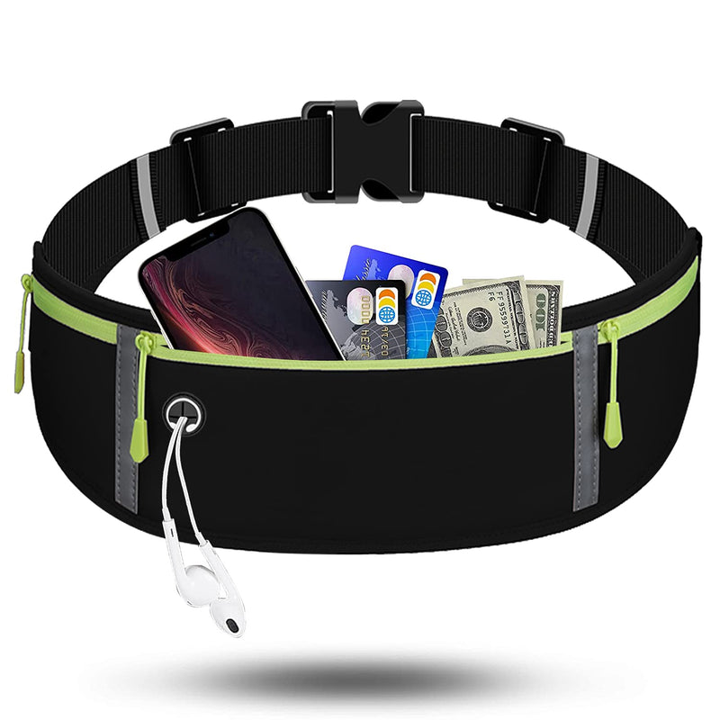 RDMODO Running Belt Waist Pack Bag Sports, Running Fanny Pack for Phone Waterproof Plus Size Bounce Free Pouch Bag, Running Waist Belt Phone Holder for iPhone 11 Xr Xs 8 7 Plus Samsung Galaxy Note 01 Black + Green 7.5 inches - BeesActive Australia