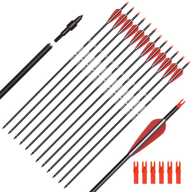 Elong 6/12PCS 26/28/30" Arrows for Compound Bows,Carbon Hunting Arrows for Archery Spine 500 with 100 Grain Screw Tips 12 pcs 30 inch - BeesActive Australia