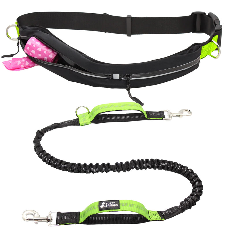 Fuzzy Friends Hands Free Dog Leash. A Great Running Leash for Dogs That Gives You Freedom to Run Together. As a Waist Dog Leash for Large Dogs, This Bungee Dog Leash is Also Reflective Green - BeesActive Australia