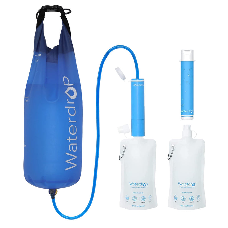 Waterdrop Gravity Water Filter Straw, 0.1-Micron Portable Water Purifier with 1.5 gal Gravity-Fed Water Bag, Survival Gear for Camping and Backpacking, Emergency Preparedness, Pack of 2 - BeesActive Australia