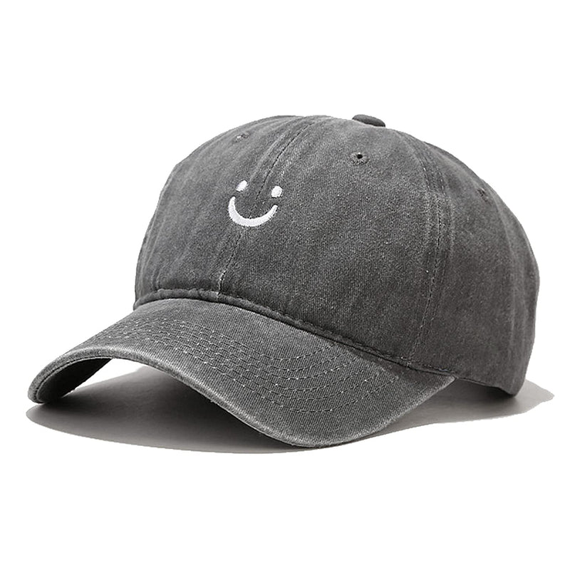 Smile Face Baseball Cap Vintage Distressed Low Profile Unstructured Cotton Dad Hat Adjustable for Women Men Grey - BeesActive Australia