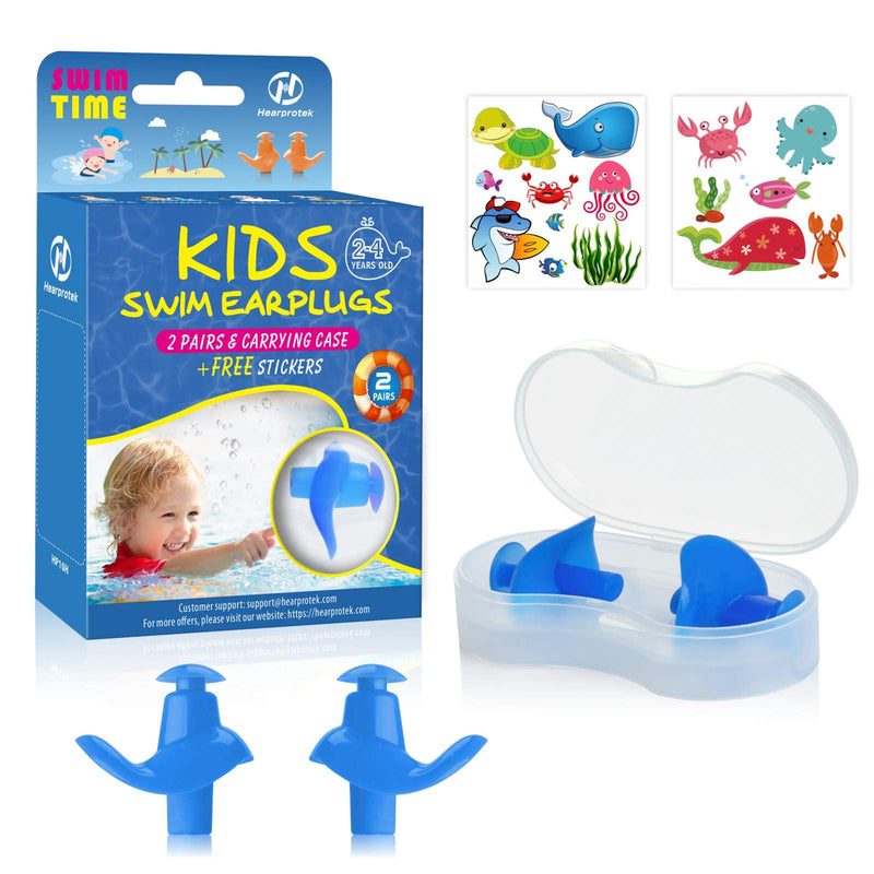 Hearprotek 2 Pairs Swimming Ear Plugs for Kids, Soft Silicone Reusable Water earplugs for Kids Swimming Bathing and Other Water Sports (Blue) - BeesActive Australia