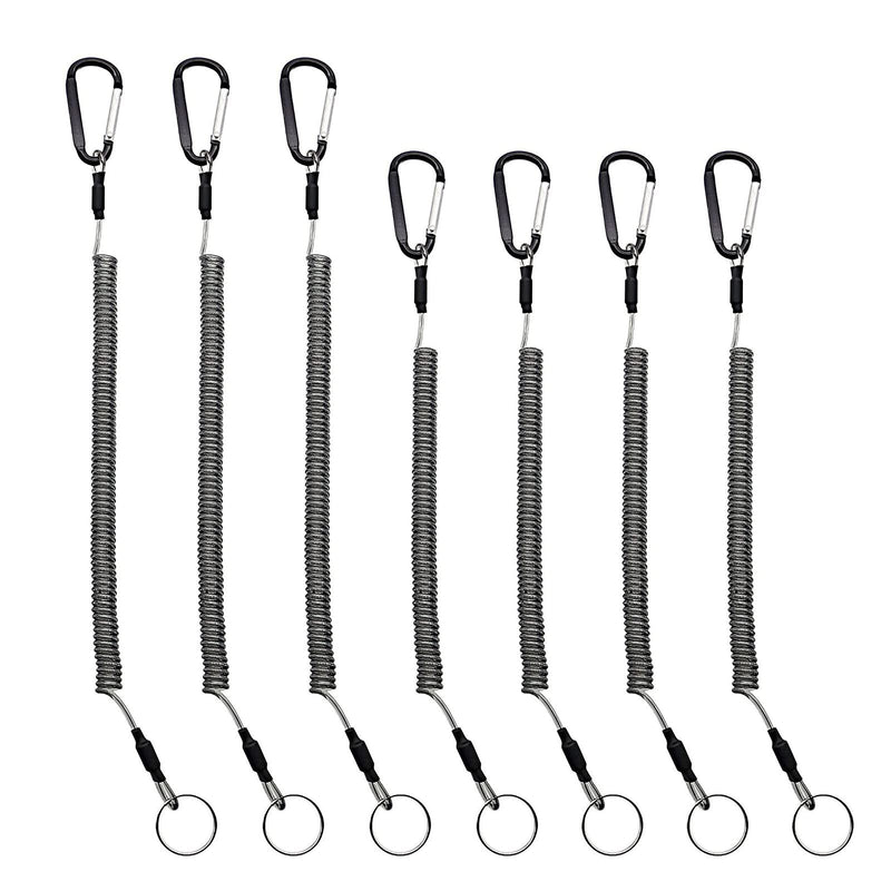 LAIBOREC Fishing Tool Lanyard, Retractable Safety Wire Coiled Tether 7PCS Finishing Ropes Accessories with Carabiner and Split Ring for Pliers Lip Grips Tackle, Boating, Kayak (Black) - BeesActive Australia