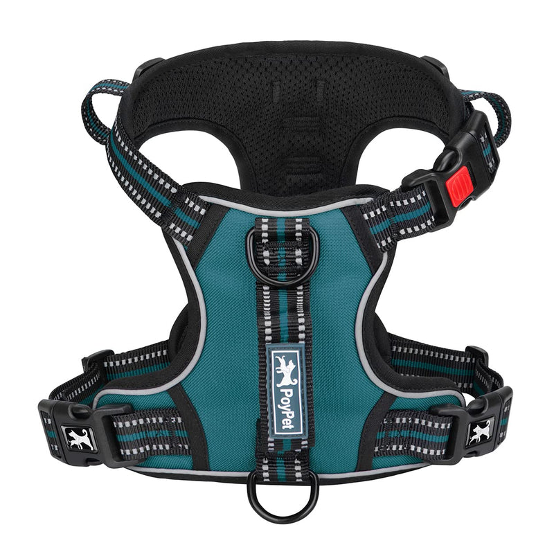 PoyPet No Pull Dog Harness, No Choke Front Clip Reflective Dog Vest with Padded Vertical Handle, 3 Leash Attachments for Small Medium Large Dogs Tumalo Teal - BeesActive Australia