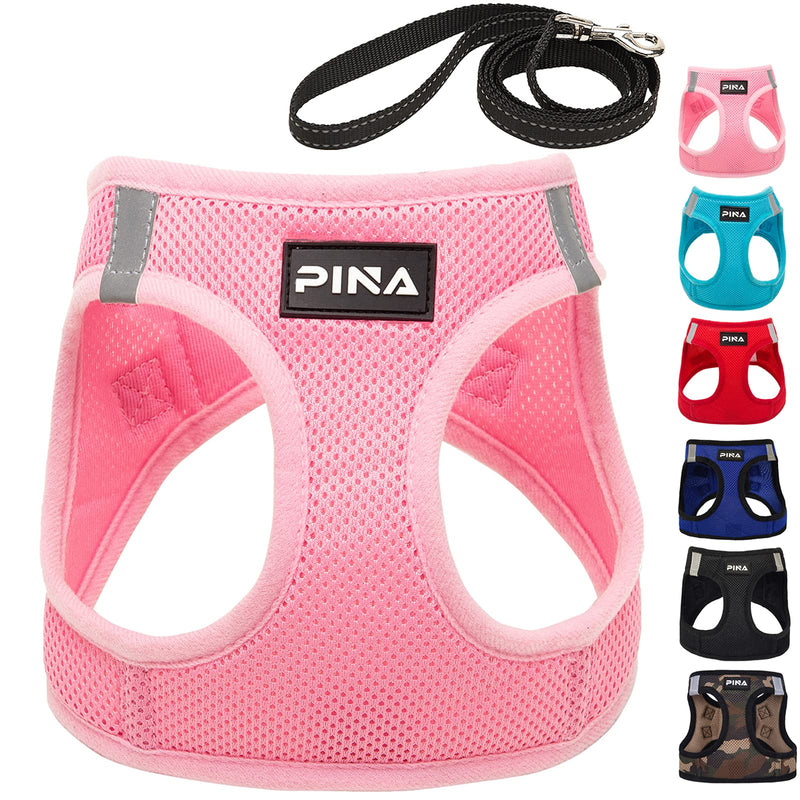 PINA Dog Harness for Small Medium Dogs No Pull, Dog Harness and Leash Set, No Choke Breathable Mesh Dog Vest Harness, Lightweight Adjustable Small Medium Dog Harness - Easy to Put On and Take Off S(Neck:10-13" ; Chest:14-17") Pink - BeesActive Australia