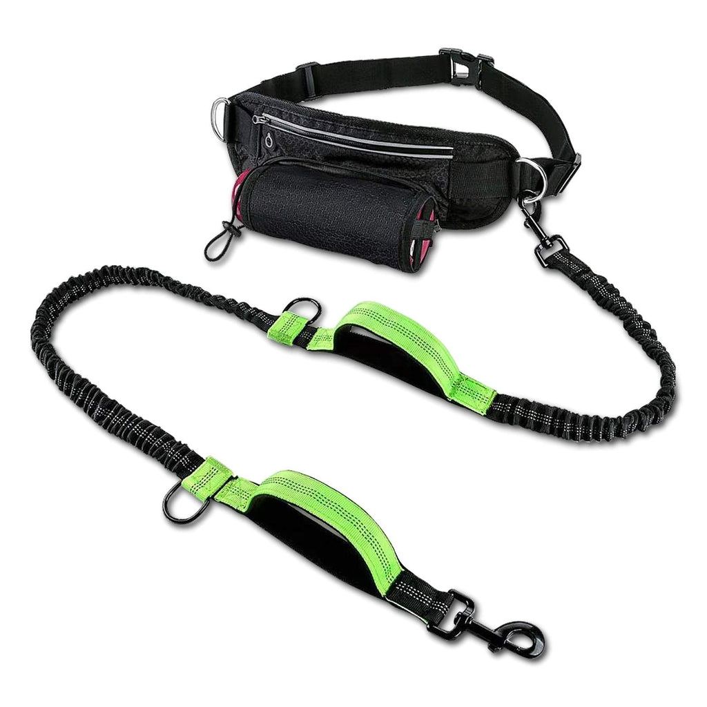 Hands Free Dog Leash, Dual-Handle, Durable Reflective Bungee Leash Kit, Water Bottle Holder Waist Bag with Adjustable Waist Belt, Smartphone Pouch for Running Walking Training Hiking - BeesActive Australia