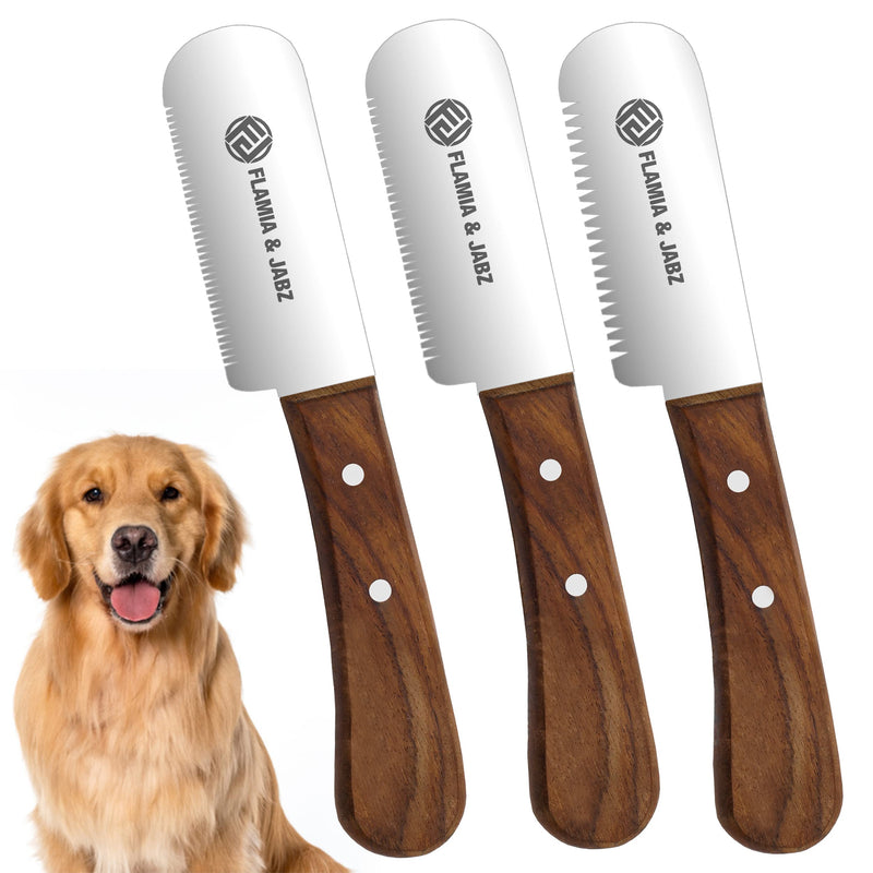 FLAMIA & JABZ Professional Dog Grooming Hand Stripping Knife, Stripper Trimmer Tool, Red Meranti Wooded Handle Non Slip Grip with Tripping Stainless Steel Blade Right Handed 3 Piece Pack - BeesActive Australia