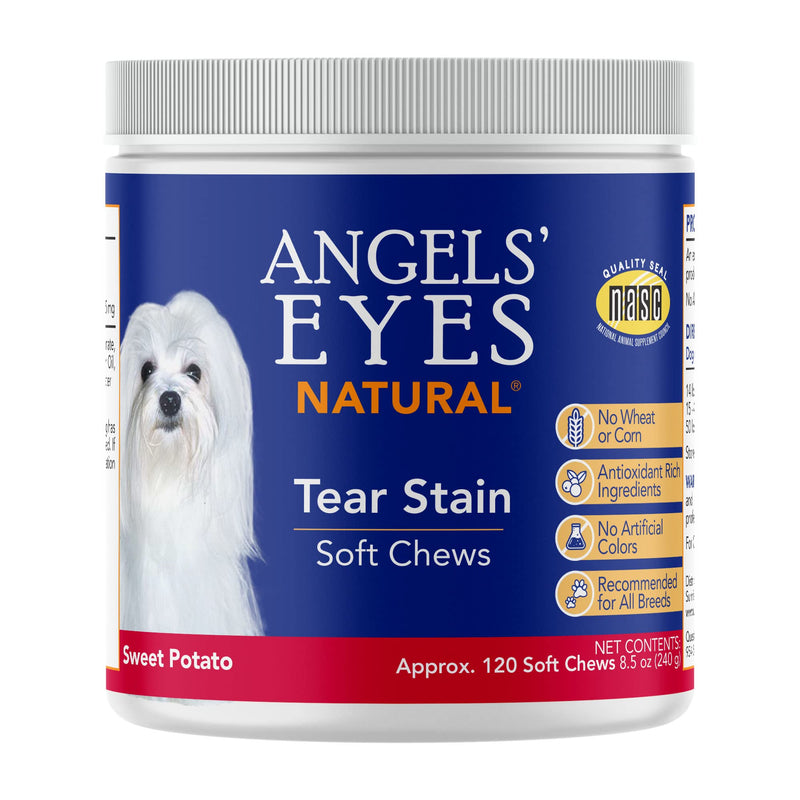 Angels’ Eyes Natural Tear Stain Prevention Soft Chews for Dogs | 120 ct Sweet Potato Flavor| For All Breeds | No Wheat No Corn | Daily Supplement | Proprietary Formula | Meat Free - BeesActive Australia