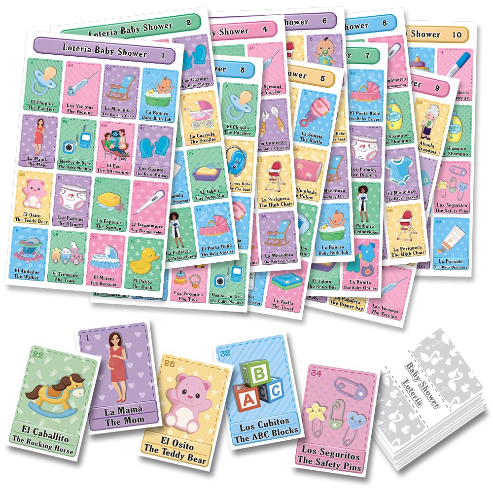 Baby Shower Loteria Bingo - Bilingual English Spanish, for up to 10 Players - BeesActive Australia