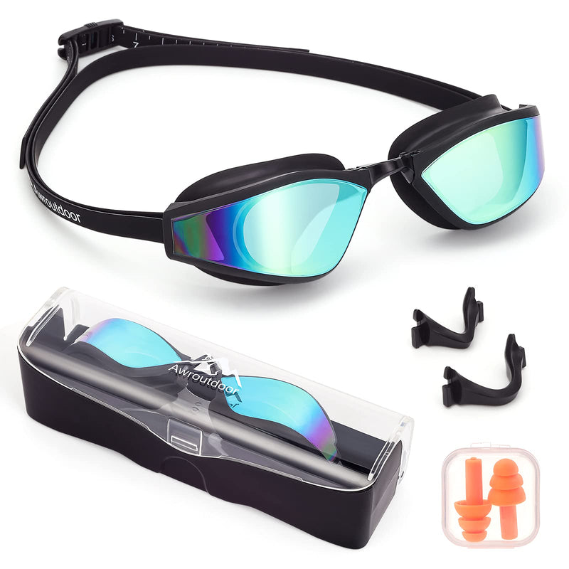 Swim Goggles UV Protection Swimming Goggle Free Case Comfort for Men Women Kid Aqua & Black - BeesActive Australia