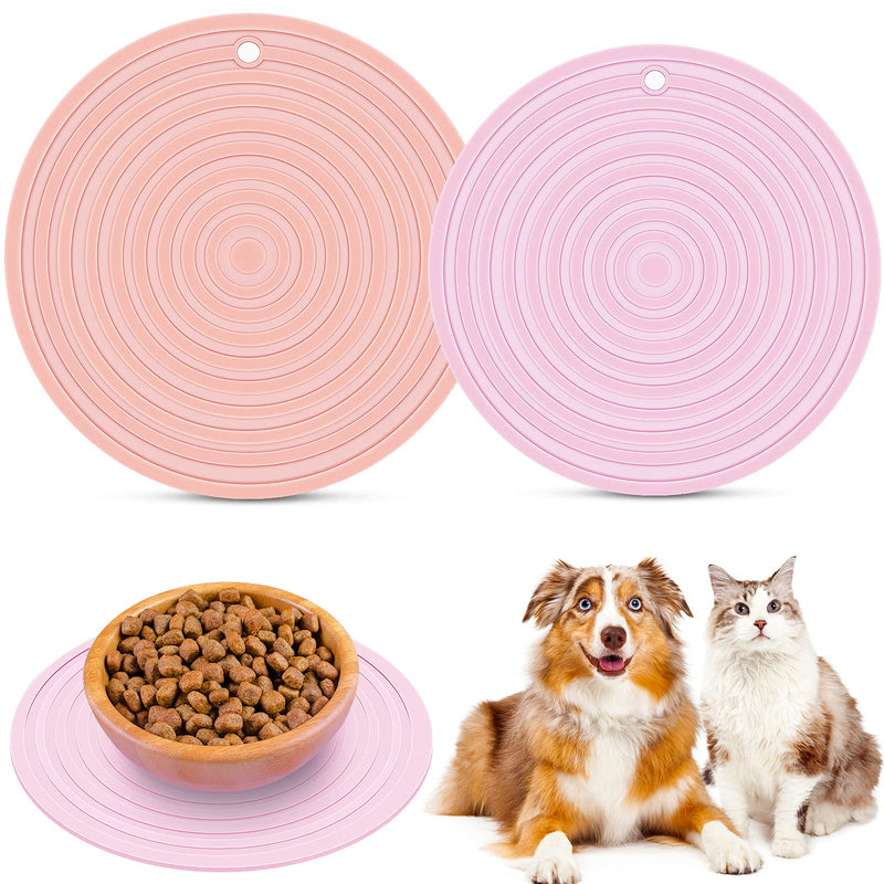 2 Pieces Silicone Pet Food Mat Pet Feeding Mat for Dog and Cat Food Bowl Placemat Preventing Food and Water Overflow Suitable for Medium and Small Pet, 9.5 x 9.5 Inch and 7.1 x 7.1 Inch Pink - BeesActive Australia