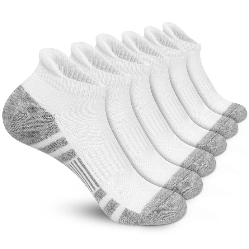 Felicigeely Ankle Athletic Running Socks Low Cut Sports Socks Breathable Cushioned Tab Socks for Men Women 6 Pairs 9-12 White - BeesActive Australia