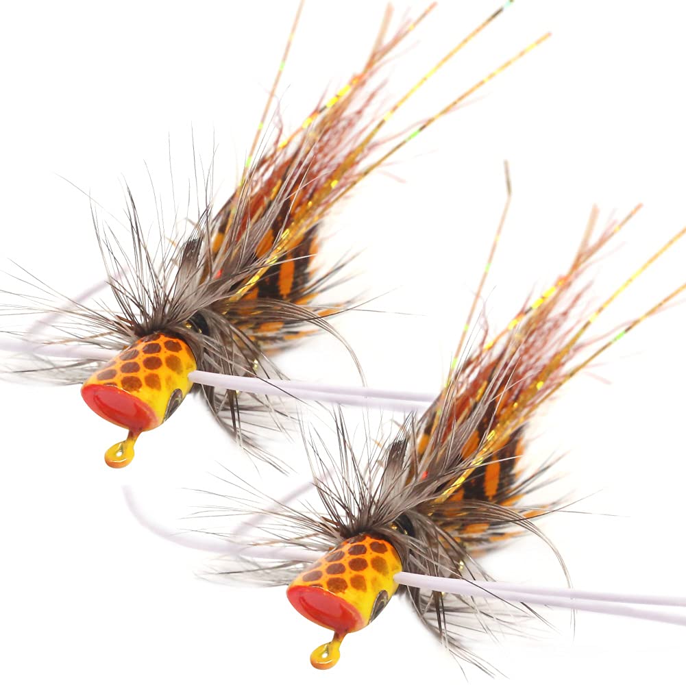 Popper-Flies-for-Fly-Fishing-Topwater-Panfish-Bluegill-Bass-Poppers Flies  Bugs Lures SP2#-Panfish Poppers Flies-2pc