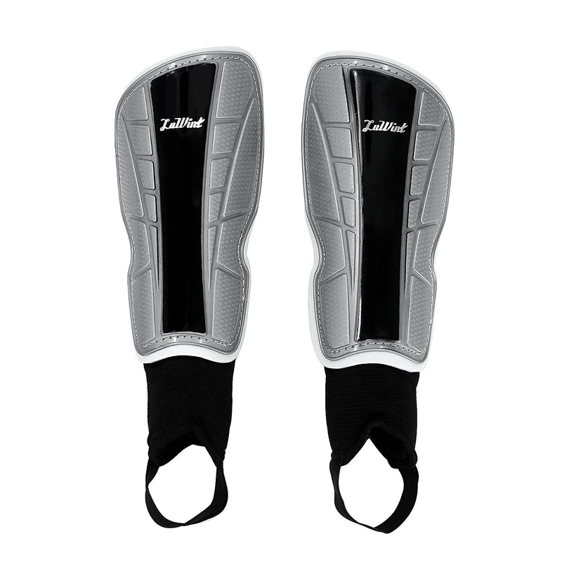 Luwint Kids Soccer Shin Guards with Ankle Protection, Comfortable Child Calf Pads Protective Gear Soccer Equipment for 13-18 Yrs Silver+Black Medium - BeesActive Australia