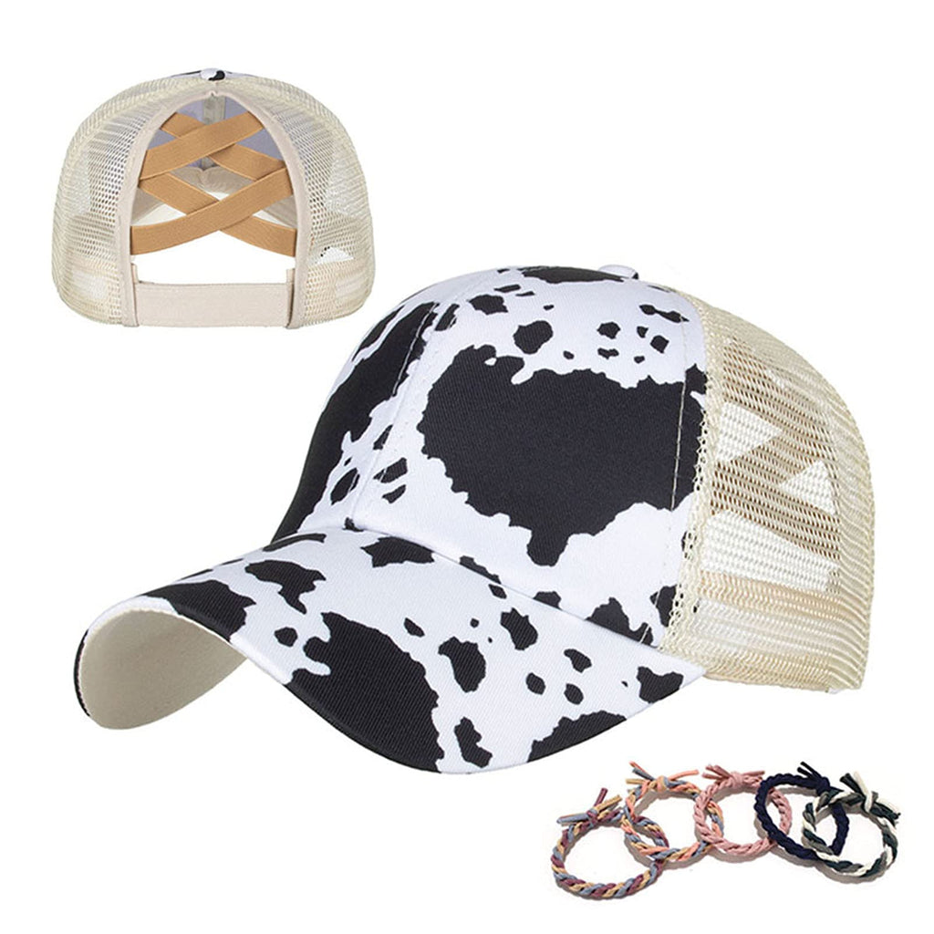 Womens Cow Print Baseball Cap Unisex Adjustable Baseball Hat Casual Cotton Sun Hats for Teen Girls Mesh (Cow White) - BeesActive Australia