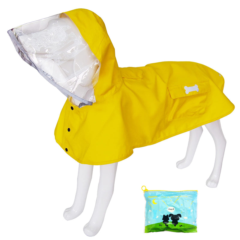 Waterproof Dog Raincoat, Adjustable Reflective Lightweight Pet Rain Clothes with Poncho Hood Yellow Large - BeesActive Australia