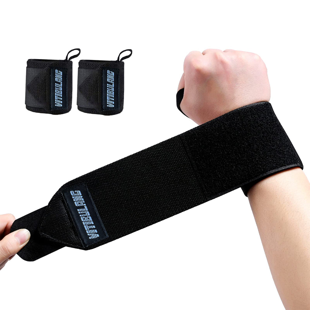 2 Pack Wrist Wraps for Weightlifting with Thumb Loop,Wrist Support Braces for Gym Workouts,Professional Grade Wristbands,Cross Training-Men&Women-Avoid Injury&Improve Your Workout 20'' (Black) - BeesActive Australia
