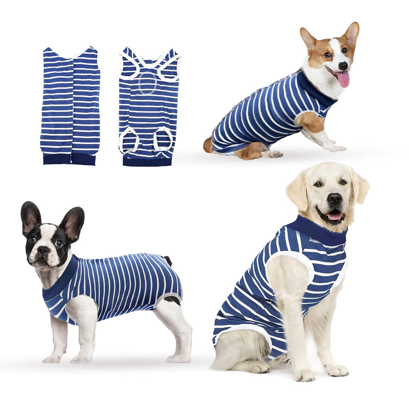 Hipet Dog Onesie Dog Surgery Recovery Suit for Male Female Surgical Suit for Spay and Neuter E-Collar & Cone Alternative Anti-Biting Lick Wound Medium Stripe Blue - BeesActive Australia