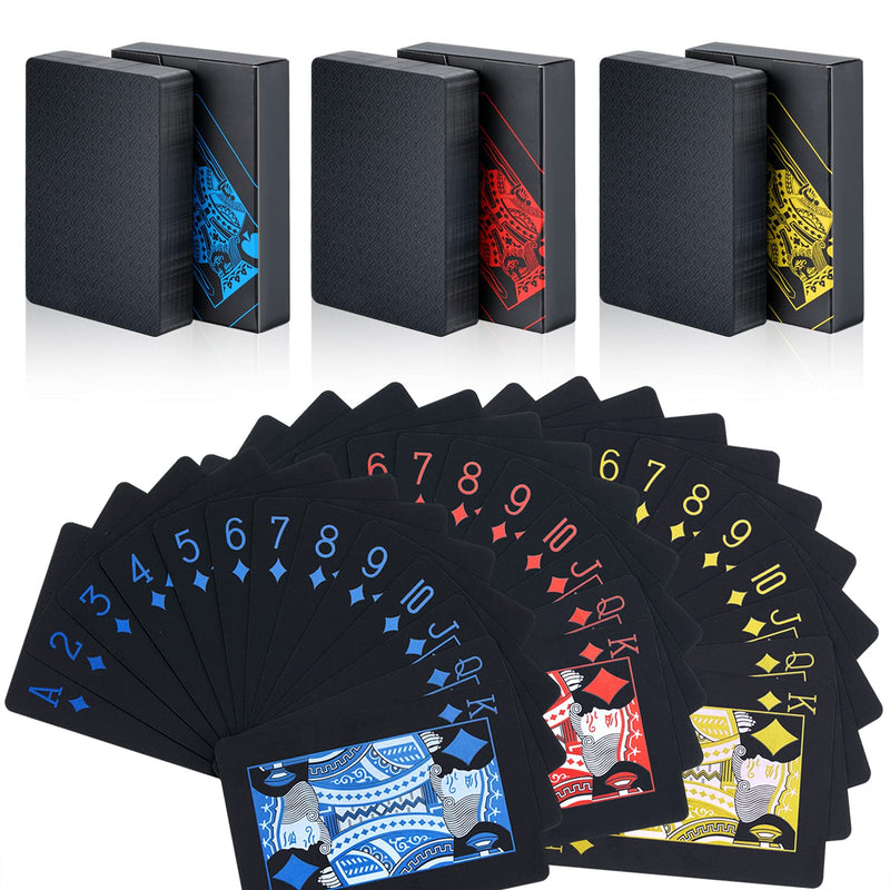 Zayvor 3 Decks Playing Cards Poker Cards Deck of Cards Premium Black Poker Cards Waterproof Plastic Cards with Gift Box,Game Tools for Family Game Party- Cool Red Blue Yellow Style 2 - BeesActive Australia