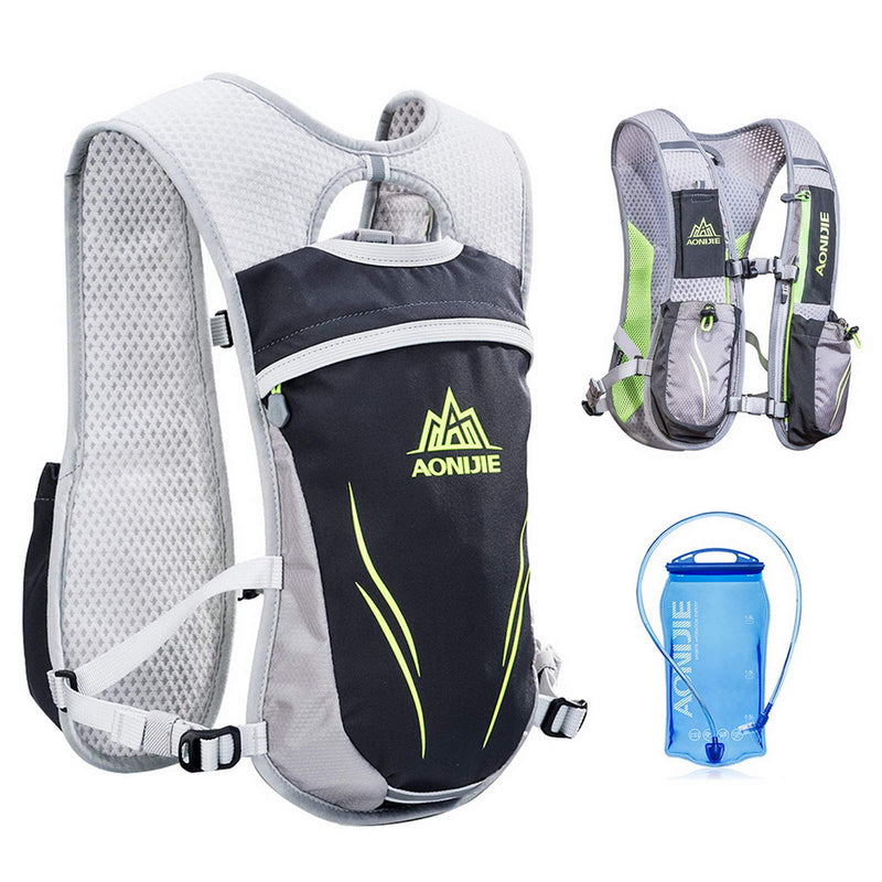 AONIJIE Hydration Backpack Vest, 5.5L Capacity, Multi-Pocket Design, Breathable and Lightweight, Pack for Outdoor Sports - Running, Cycling, Climbing and Hiking Gray - with a water bladder (1.5L) - BeesActive Australia