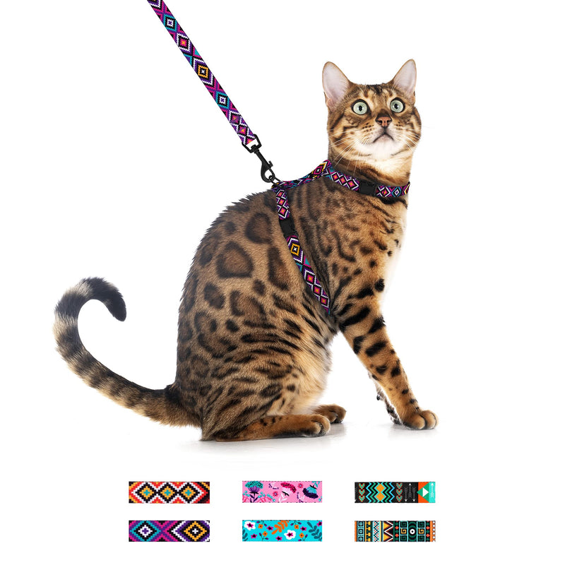 CollarDirect Adjustable Cat Harness and Leash Set for Outdoor Walking Pattern Harnesses for Small Dogs Puppy Tribal Magenta 2XS - BeesActive Australia