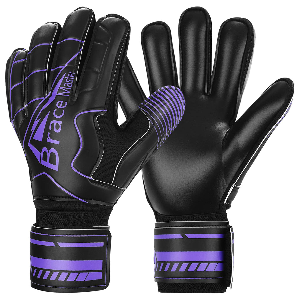 Goalie Gloves for Youth & Adult, Goalkeeper Gloves Kids with Finger Support, Black Latex Soccer Gloves for Men and Women, Junior Keeper Football Gloves for Training and Match, Size 7/8/9/10/11 Purple+Black - BeesActive Australia