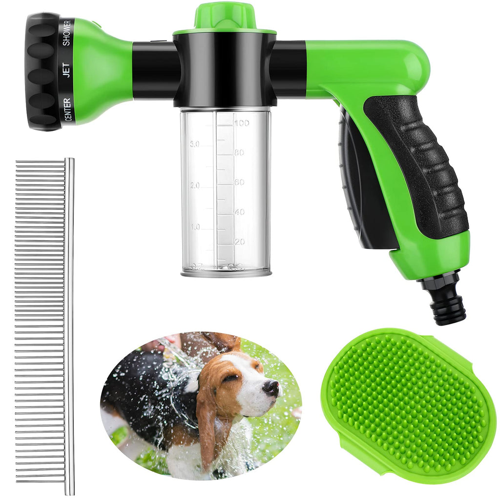 3 Pieces Pet Bathing Tool Set Include Foamer Washer, Dog Rubber Comb and Pet Stainless Steel Comb Spray Foamer Wash Foam Sprayer, Pet Bath Brush Rubber Dog Comb for Pets Showering (Green) - BeesActive Australia