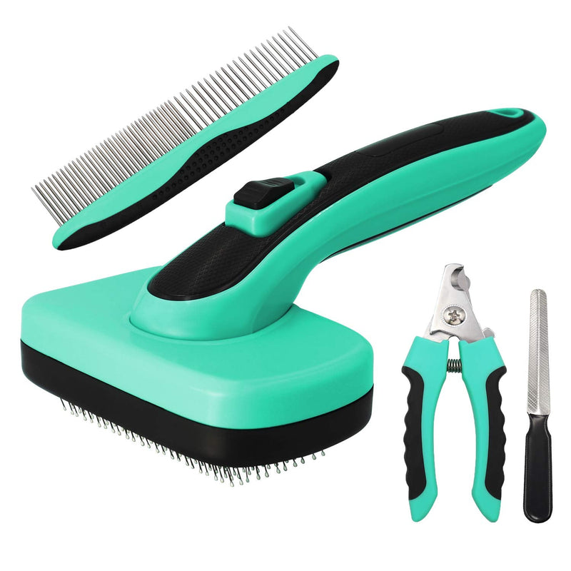 Kiloforest Self Cleaning Slicker Brush – Shedding and Grooming brush for dog and cat, Nail Clippers and Trimmers - with Safety Guard and Free Nail File,Stainless Steel Teeth Combs for dogs&cats(blue) Blue - BeesActive Australia