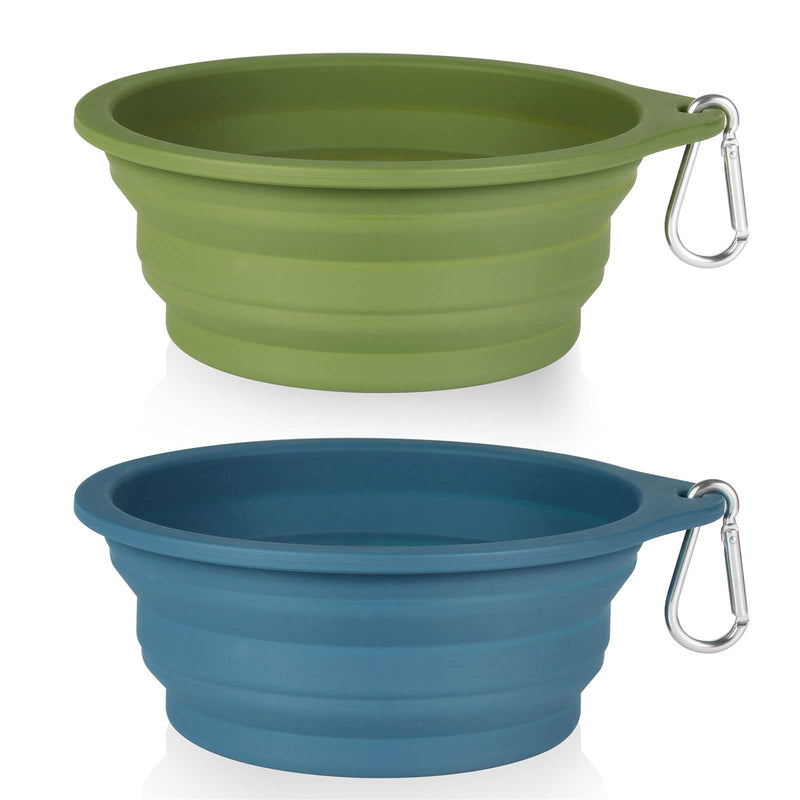 SLSON 2Pack Dog Bowl Pet Collapsible Bowls,Integrated Molding Travel Bowl No Plastic Rim Pet Feeding Bowls for Walking Traveling Outdoors,600ML Navy Blue+Dark Green - BeesActive Australia