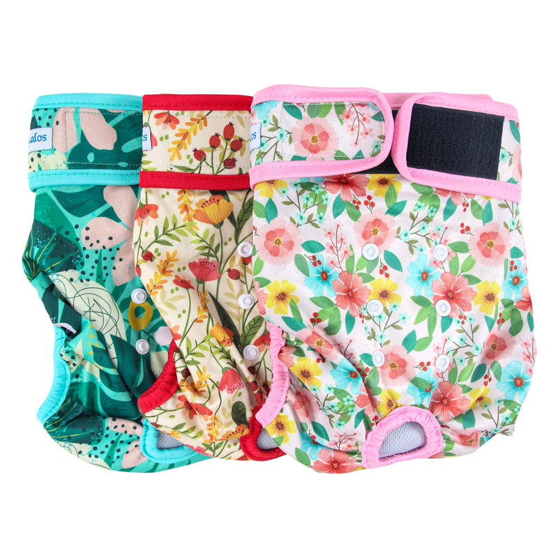 Leekalos Reusable Washable Dog Diapers Female (3 Pack) - Highly Absorbent Doggie Diapers - Size Adjustable Puppy Diapers for Dog Period Panties Medium (12.5"-15" Waist) Flora(Gray Lining) - BeesActive Australia