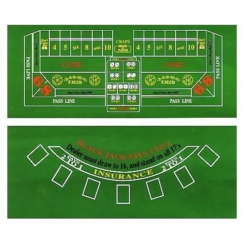 Craps and Black Jack Table Cover with Two Dice and One Deck of Playing Cards 36" x 24" OR 72" X 36" 36" x 24" - BeesActive Australia