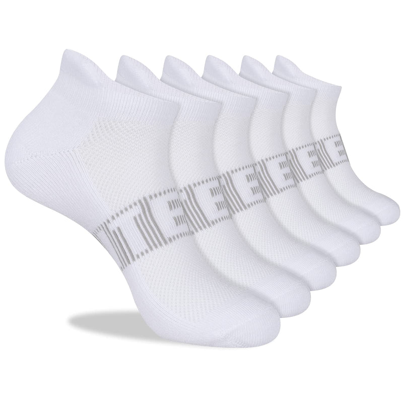 LITERRA Mens Ankle Socks 6 Pack Low Cut Athletic Running Cushioned Tab Socks 6 Pack White - BeesActive Australia