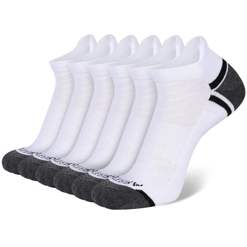 LITERRA Mens Ankle Socks 6 Pack Low Cut Athletic Running Cushioned Tab Socks 6 Pairs White (Mens Shoe Size 6-12) - BeesActive Australia