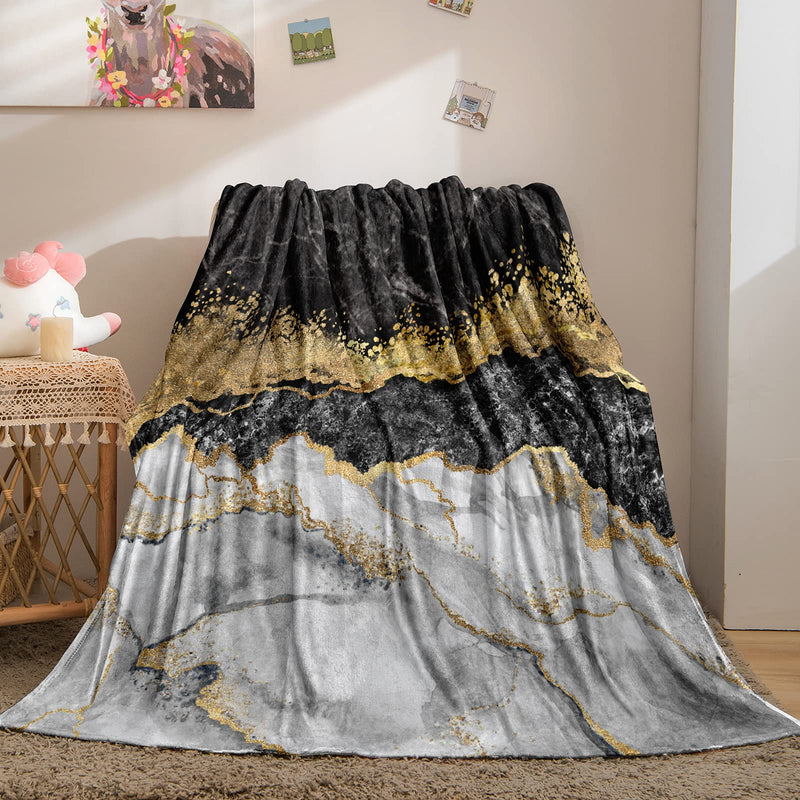 Bedbay Black Gold Marble Blanket Black Grey Marble Texture Flannel Throw Blanket Modern Marble Texture Soft Lightweight Fluffy Throws for Bed Couch Chair or Floor(Grey Gold, Throw(50"x60")) Grey Gold Throw(50"x60") - BeesActive Australia