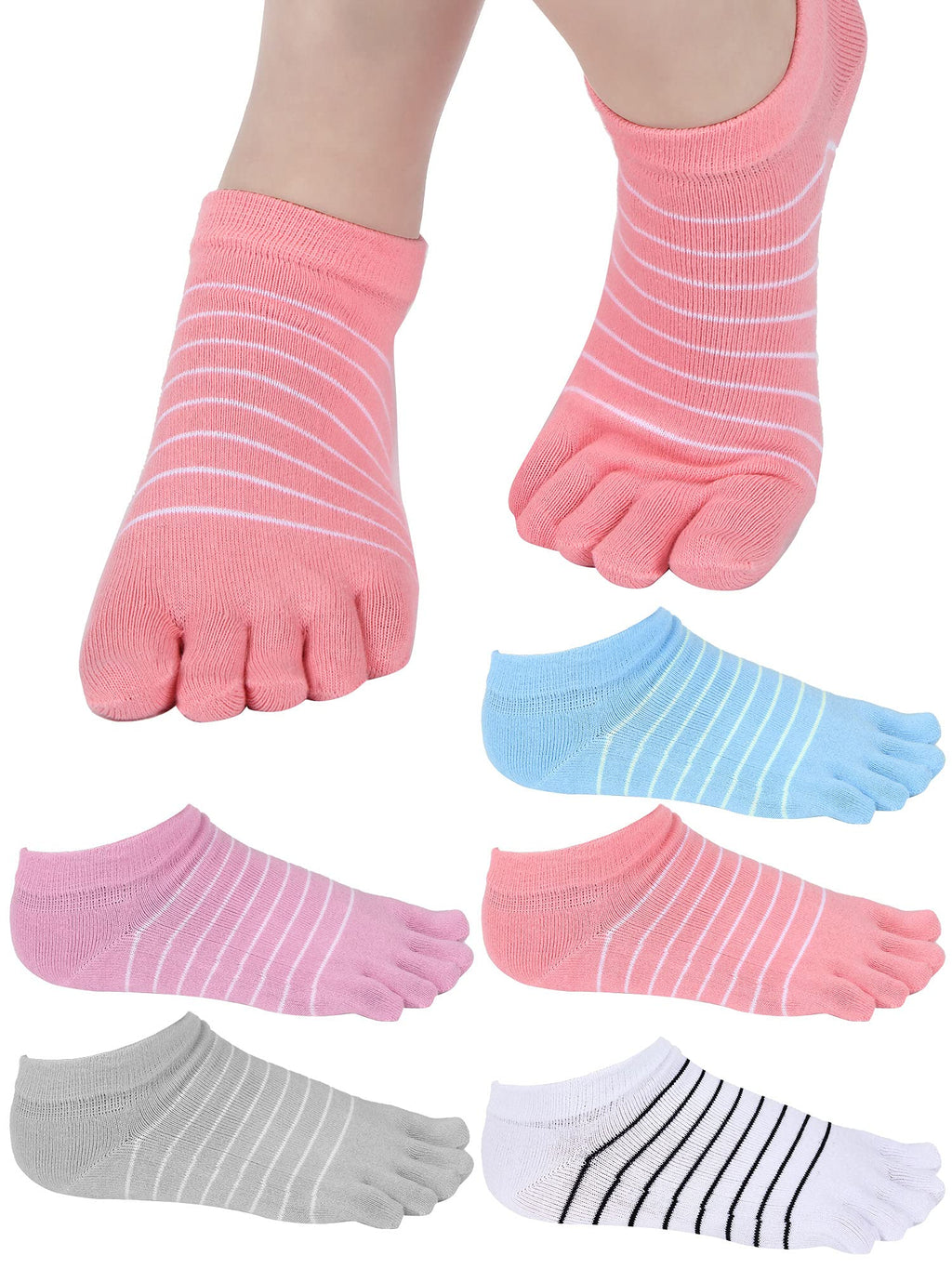 5 Pairs Stripe Toe Socks Five Finger Socks Low Cut Colorful Socks for Women Girl Supplies Medium Bright Colors - BeesActive Australia