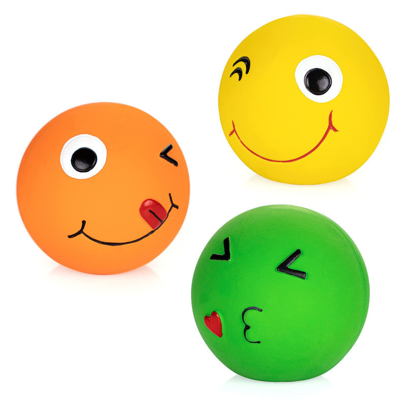CHIWAVA 4 Pack 2.8'' Latex Squeaky Dog Toy Smiley Face Balls Interactive Fetch Play for Small Medium Dogs Assorted Round Balls 3PCS - BeesActive Australia