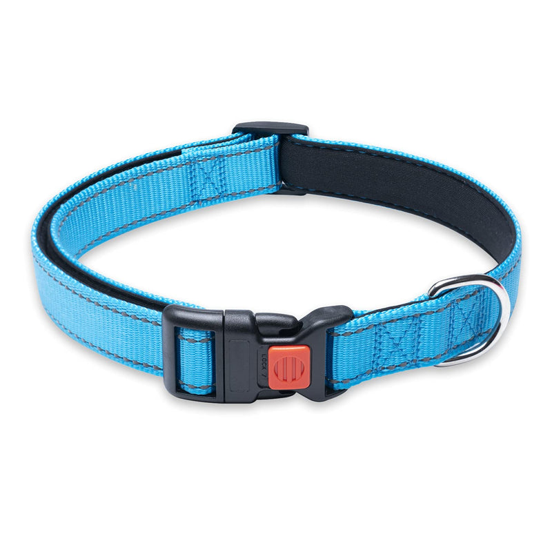 Reflective Dog Collar with Safety Locking Buckle, Adjustable Soft Neoprene Padded Breathable Nylon Pet Collar for Small Medium Large Dogs, 4 Sizes Sky Blue Small :Width 5/8",Neck 10-14" - BeesActive Australia