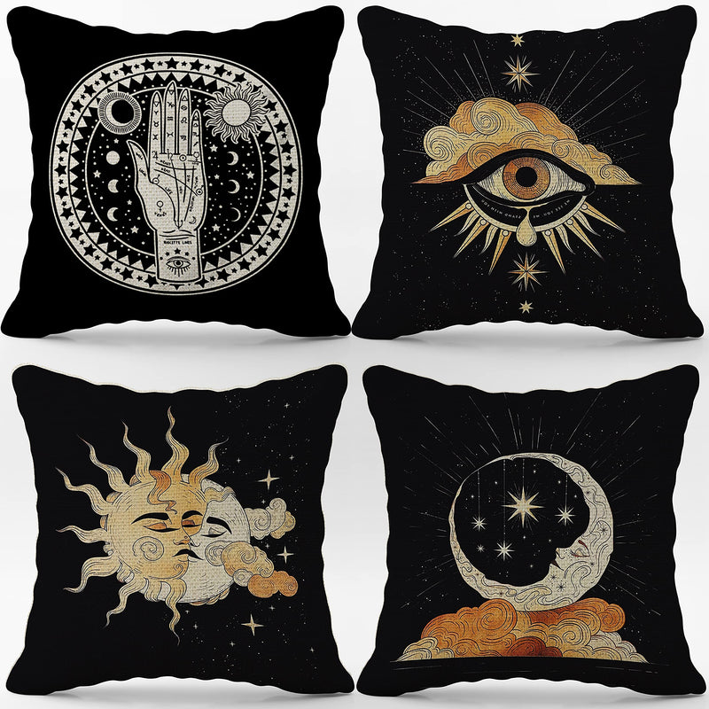 Tarot The Star Moon Art Linen Throw Pillow Case, 18 x 18 Inch Set of 4, Gifts Daughter Sister, Mom, Wife, Astrology Tarot Lovers Gifts, Tarot Art Cushion Cover for Sofa Couch Bed College Dorm Decor - BeesActive Australia
