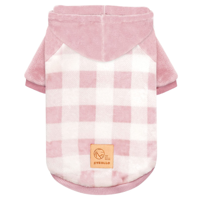 cyeollo Dog Coat Buffalo Plaid Dog Winter Coat Flannel Dog Sweatshirt Cold Weather Coats New Year Dog Clothes for Small Medium Dogs With Hat (Pink） - BeesActive Australia
